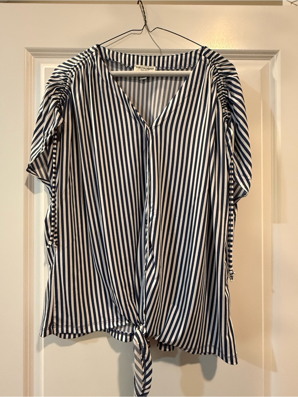 Navy and White Striped Tie-Front Blouse by Brooke & Sarah